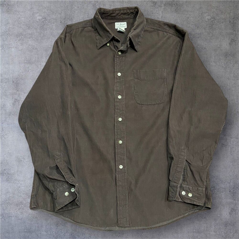 L.L. Bean Outdoors Casual Button Down Corduroy Shirt Dark Brown Men's Size Large